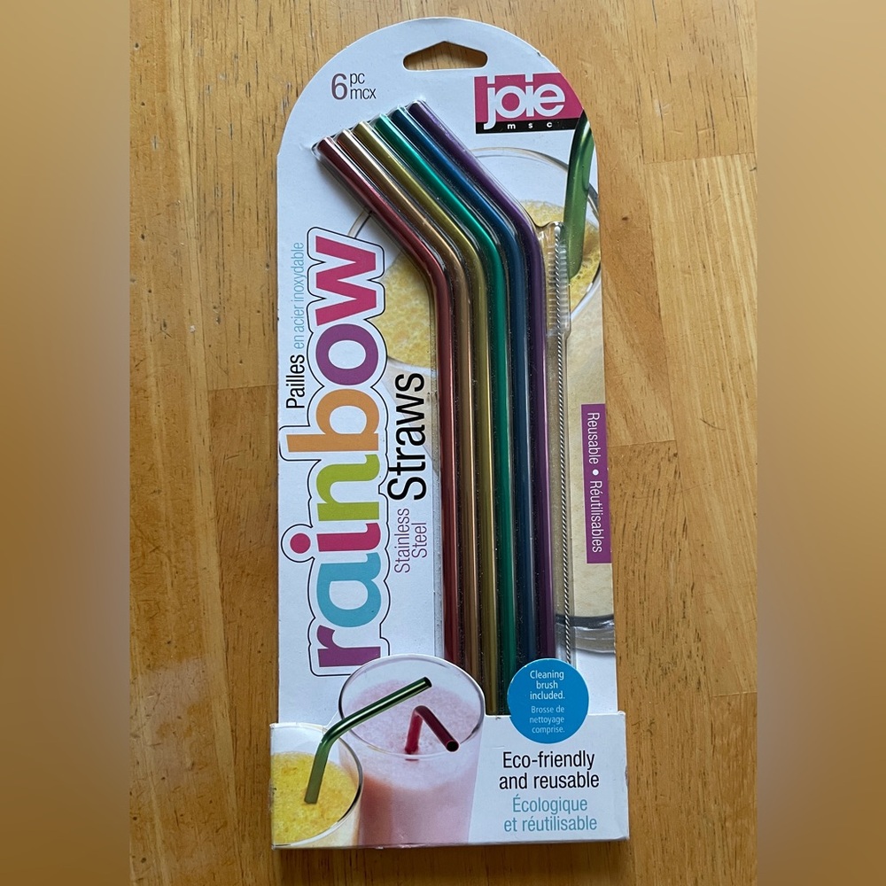 NIB Joie Rainbow Reusable Straws - 6 Pack